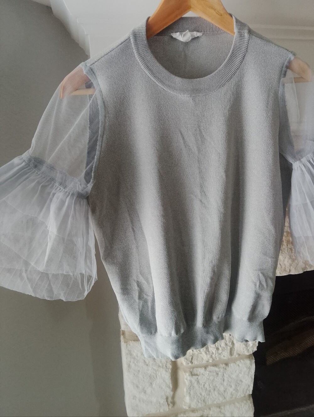 THML MED Sheer Sleeve Knit Top - Light Gray Whimsigoth Darkcore - Picture 2 of 3